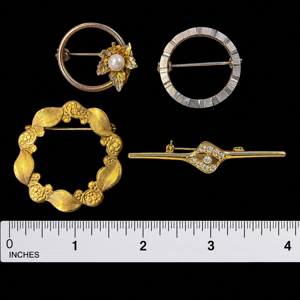 Vintage Brooch Pin Lot Gold Silver Tone Vtg Pearl Rhinestone Art Deco Floral